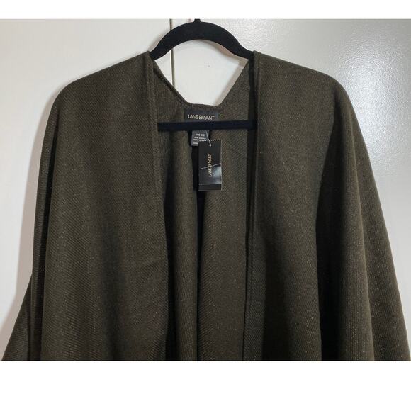 Lane Bryant Brown with Bronze Shimmer Shawl Poncho Wrap Cape Fringe - Picture 2 of 8
